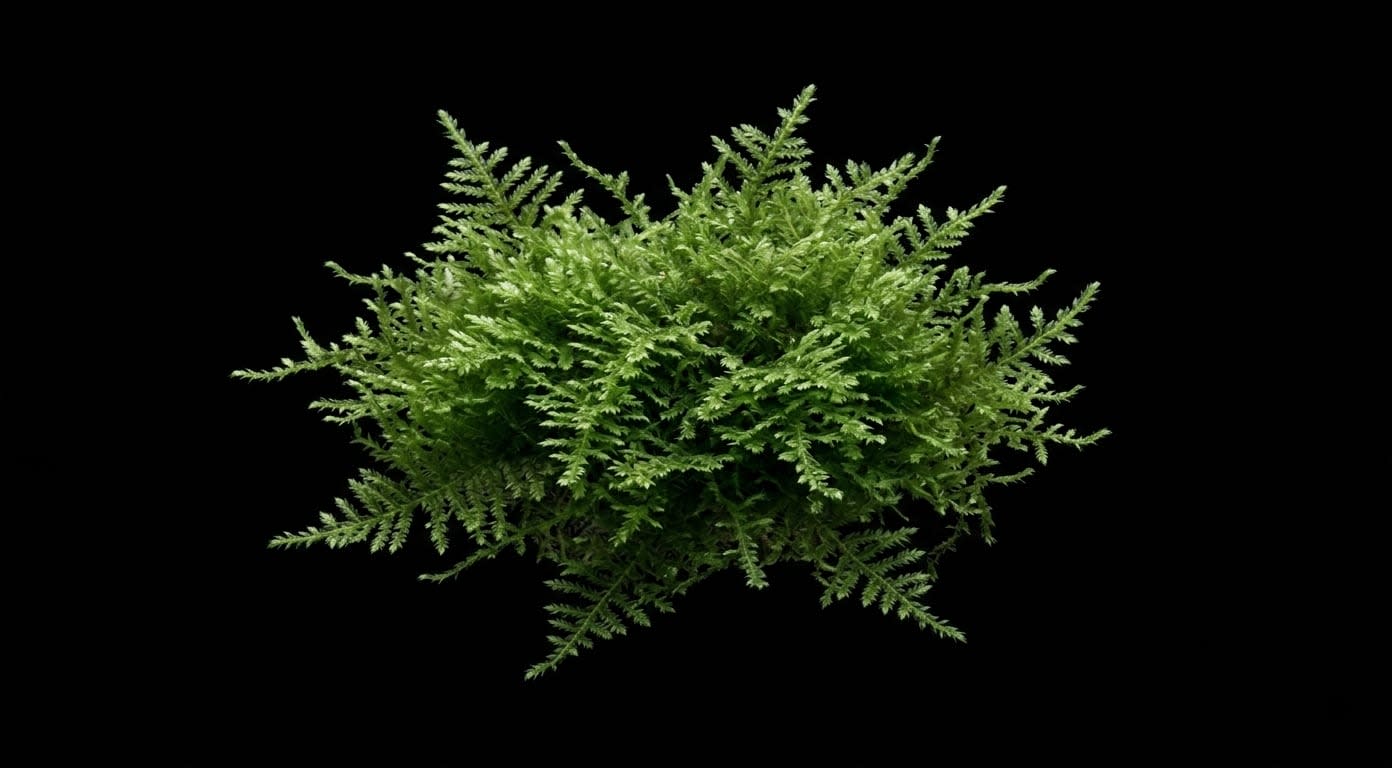 Яванський мох (Taxiphyllum barbieri) утворює густі нерегулярні пагони з дрібним листям.